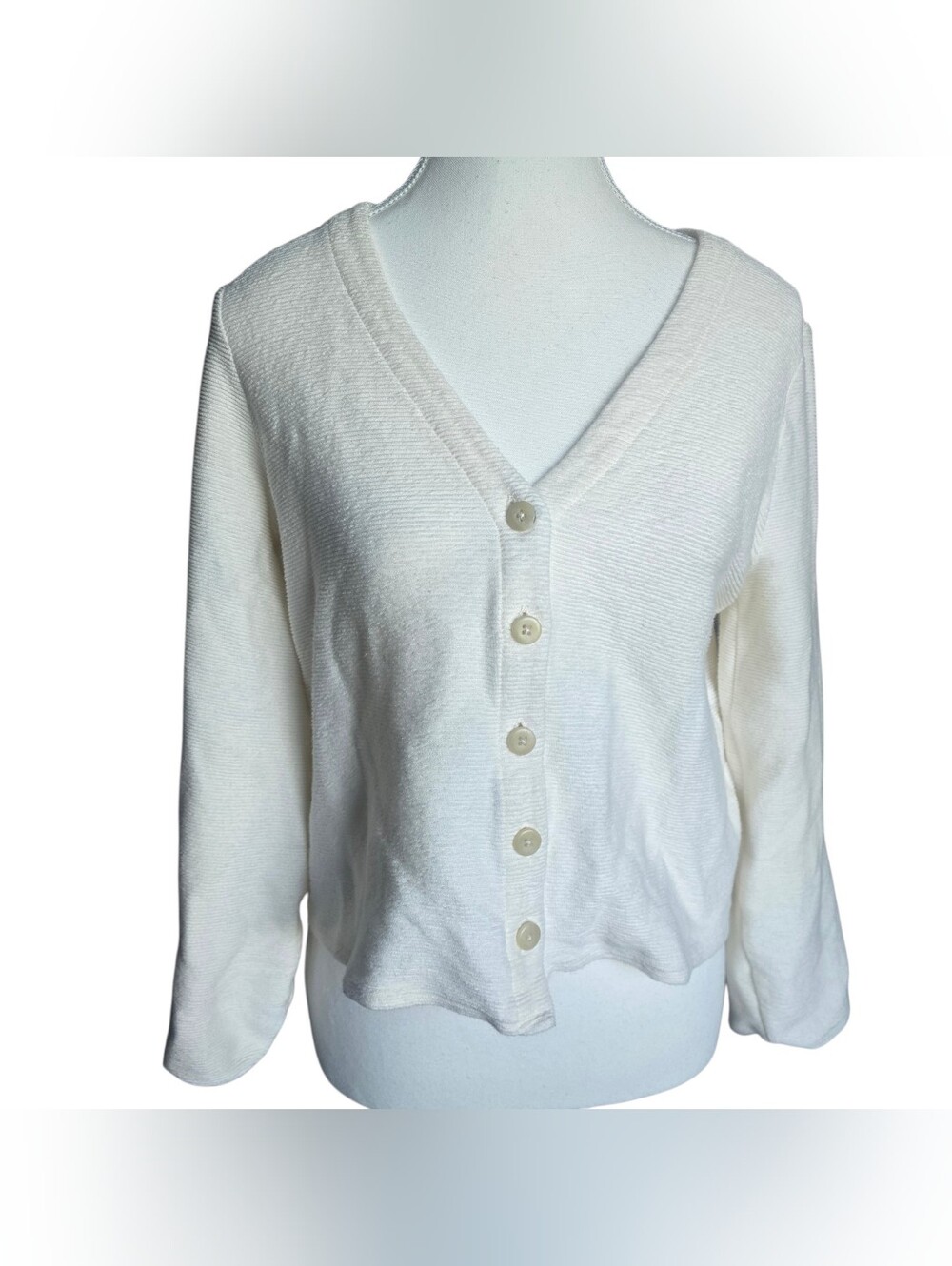 Madewell Texture & Thread Preppy Neutral Cropped Ivory 3/4 Sleeve Cardigan M